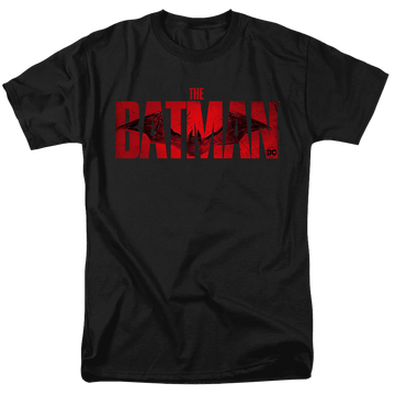 Black men's regular fit t-shirt with The Batman (2022) Crimson Drawn Bat Logo graphic
