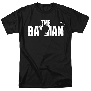 Black men's regular fit t-shirt with The Batman (2022) Silhouette Title graphic