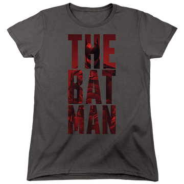Charcoal women's t-shirt with The Batman (2022) Crimson Crusader graphic