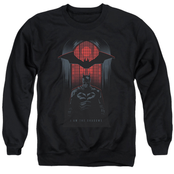 Black men's crewneck sweatshirt with The Batman (2022) I Am The Shadows graphic