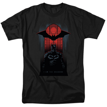 Black men's regular fit t-shirt with The Batman (2022) I Am The Shadows graphic