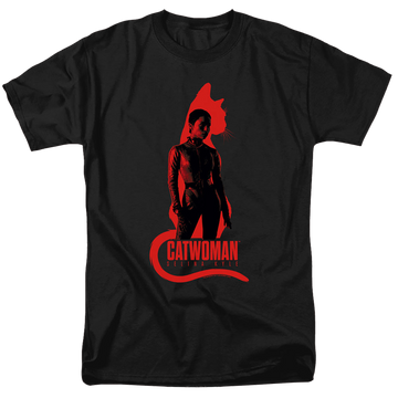 Black men's regular fit t-shirt with The Batman (2022) Selina Kyle Cat Silhouette graphic