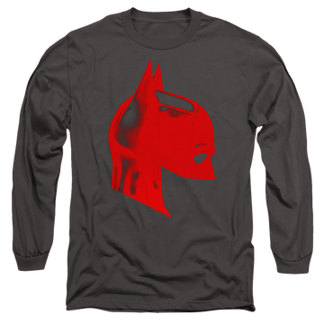 Charcoal men's long sleeve t-shirt with The Batman (2022) Face Mask graphic