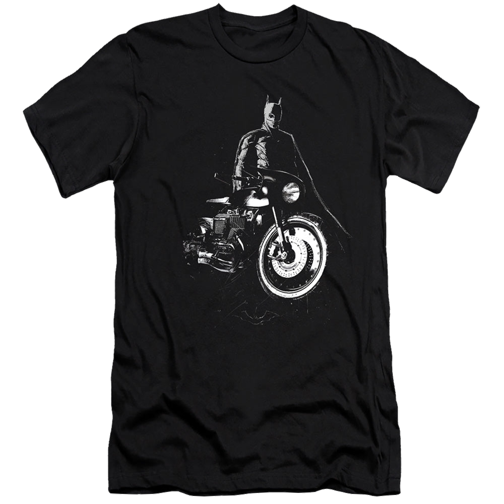 The Batman (2022) And His Motorcycle - Men's Premium Slim Fit T-Shirt Men's Premium Slim Fit T-Shirt Batman   