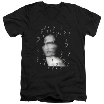 Black men's v-neck t-shirt with The Batman (2022) The Riddler? graphic
