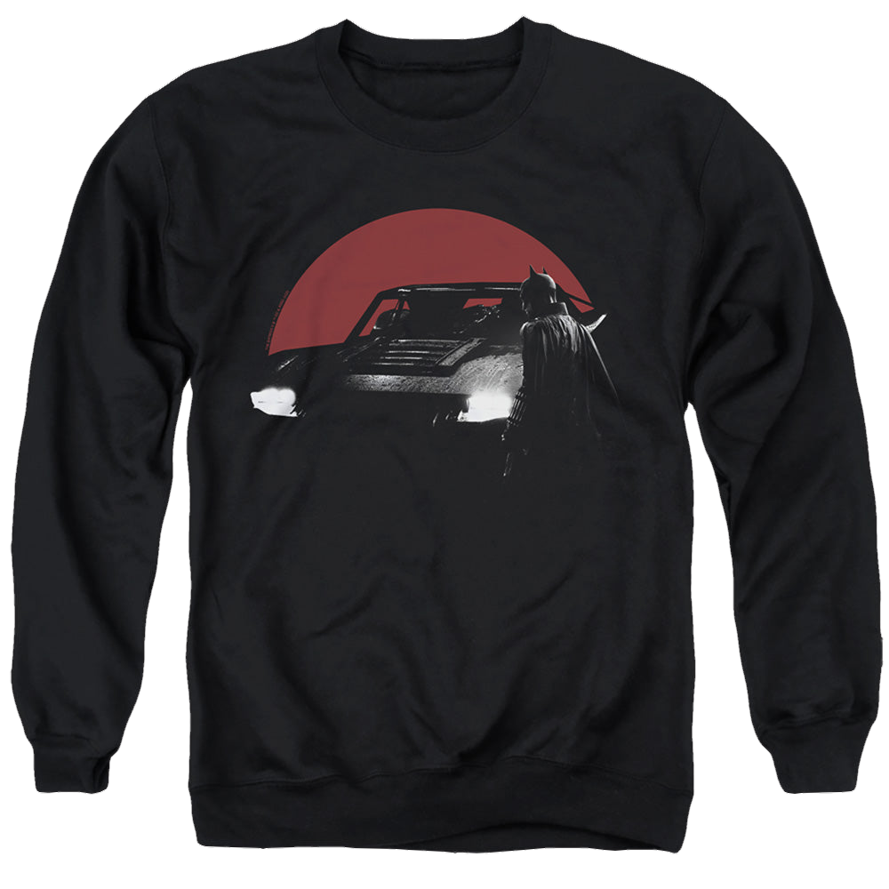 The Batman (2022) Red Moon And Batmobile - Men's Crewneck Sweatshirt Men's Crewneck Sweatshirt Batman   