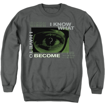Charcoal men's crewneck sweatshirt with The Batman (2022) Become The Riddler graphic