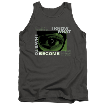 Charcoal men's tank with The Batman (2022) Become The Riddler graphic