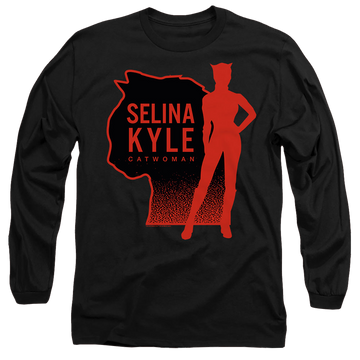 Black men's long sleeve t-shirt with The Batman (2022) Selina Kyle Catwoman graphic