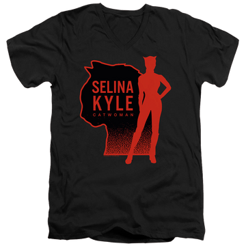 Black men's v-neck t-shirt with The Batman (2022) Selina Kyle Catwoman graphic