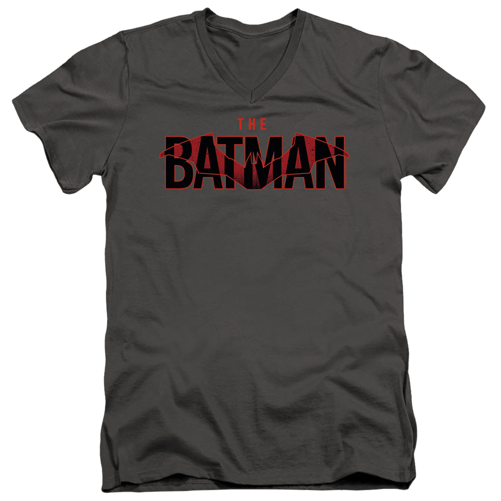 The Batman (2022) Logo With Red Bat - Men's V-Neck T-Shirt Men's V-Neck T-Shirt Batman   