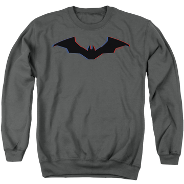 Charcoal men's crewneck sweatshirt with The Batman (2022) Tri-Color Bat Silhouette graphic