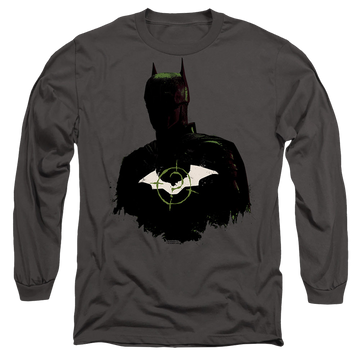 Charcoal men's long sleeve t-shirt with The Batman (2022) Silhouette With Riddler Logo graphic
