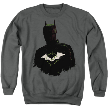 Charcoal men's crewneck sweatshirt with The Batman (2022) Silhouette With Riddler Logo graphic