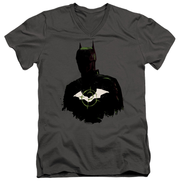 Charcoal men's v-neck t-shirt with The Batman (2022) Silhouette With Riddler Logo graphic