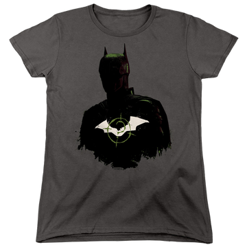 Charcoal women's t-shirt with The Batman (2022) Silhouette With Riddler Logo graphic