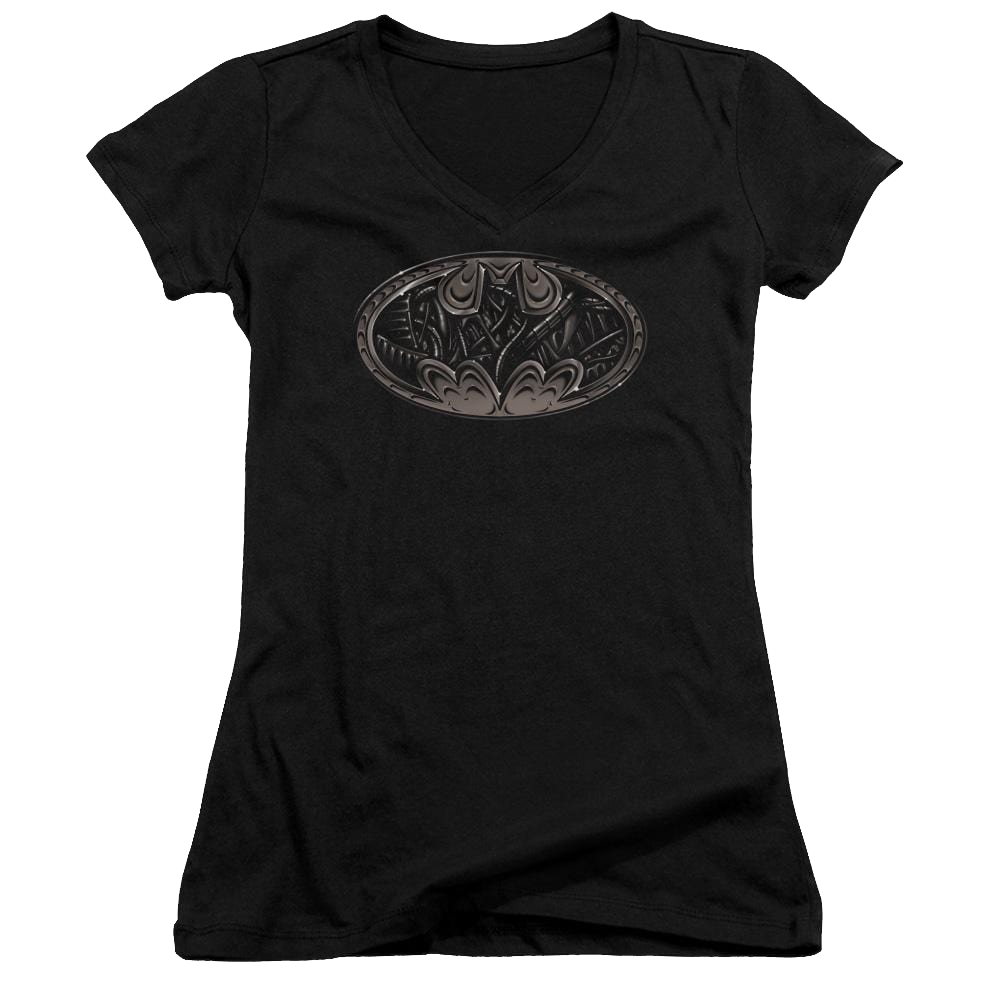 Batman Bio Mech Bat Shield - Juniors V-Neck T-Shirt Juniors V-Neck T-Shirt Batman   
