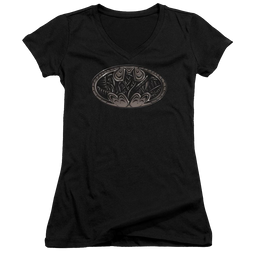 Batman Bio Mech Bat Shield - Juniors V-Neck T-Shirt Juniors V-Neck T-Shirt Batman   
