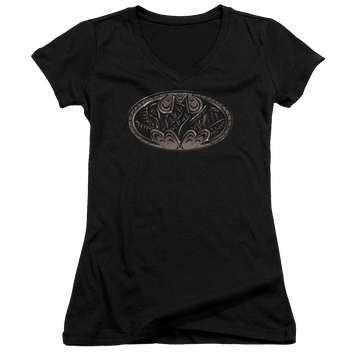 Batman Bio Mech Bat Shield - Juniors V-Neck T-Shirt Juniors V-Neck T-Shirt Batman   