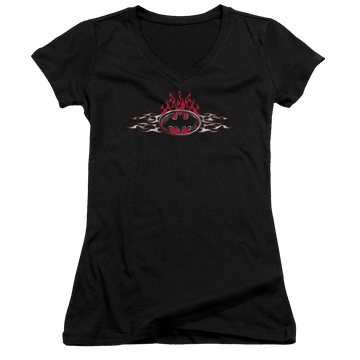Batman Steel Flames Logo - Juniors V-Neck T-Shirt Juniors V-Neck T-Shirt Batman   