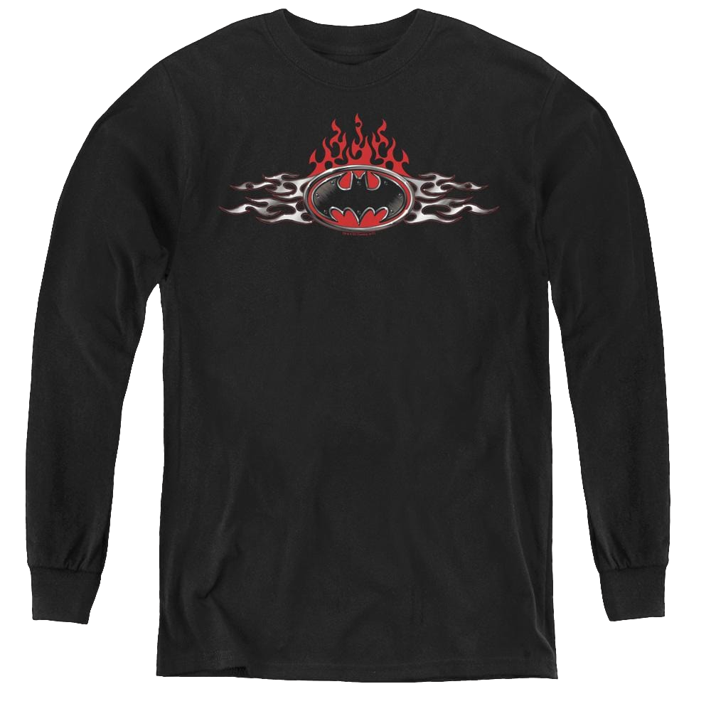 Dc Batman Steel Flames Logo - Youth Long Sleeve T-Shirt Youth Long Sleeve T-Shirt Batman   