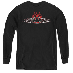 Dc Batman Steel Flames Logo - Youth Long Sleeve T-Shirt Youth Long Sleeve T-Shirt Batman   