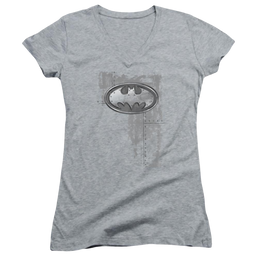 Batman Rivited Metal Logo - Juniors V-Neck T-Shirt Juniors V-Neck T-Shirt Batman   