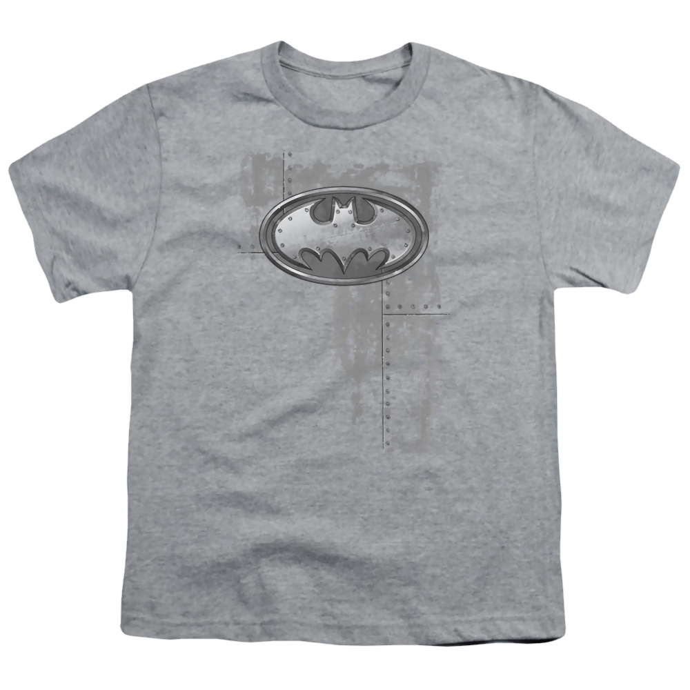 DC Batman Rivited Metal Logo - Youth T-Shirt Youth T-Shirt (Ages 8-12) Batman   