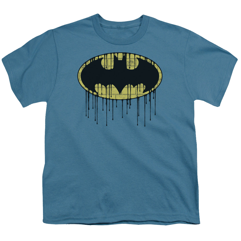 DC Batman Dripping Brick Wall Shield - Youth T-Shirt Youth T-Shirt (Ages 8-12) Batman   