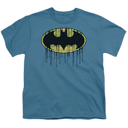 DC Batman Dripping Brick Wall Shield - Youth T-Shirt Youth T-Shirt (Ages 8-12) Batman   