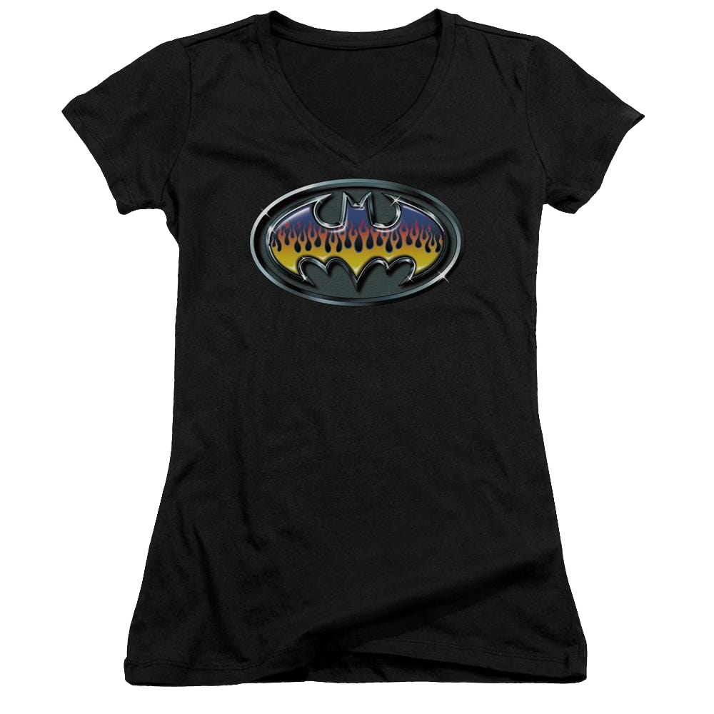 Batman Hot Rod Shield - Juniors V-Neck T-Shirt Juniors V-Neck T-Shirt Batman   