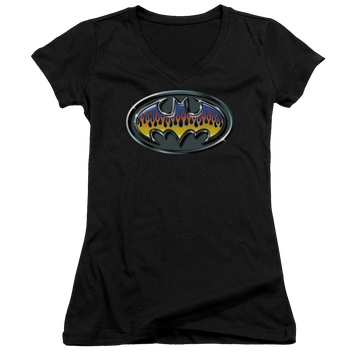 Batman Hot Rod Shield - Juniors V-Neck T-Shirt Juniors V-Neck T-Shirt Batman   