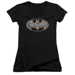 Batman Steel Fire Shield - Juniors V-Neck T-Shirt Juniors V-Neck T-Shirt Batman   