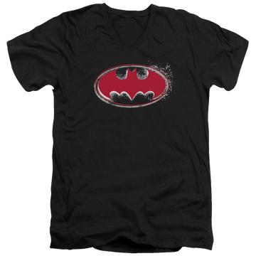 Black men's v-neck t-shirt with Batman Hardcore Noir Bat Logo graphic
