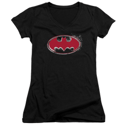 Batman Hardcore Noir Bat Logo - Juniors V-Neck T-Shirt Juniors V-Neck T-Shirt Batman   