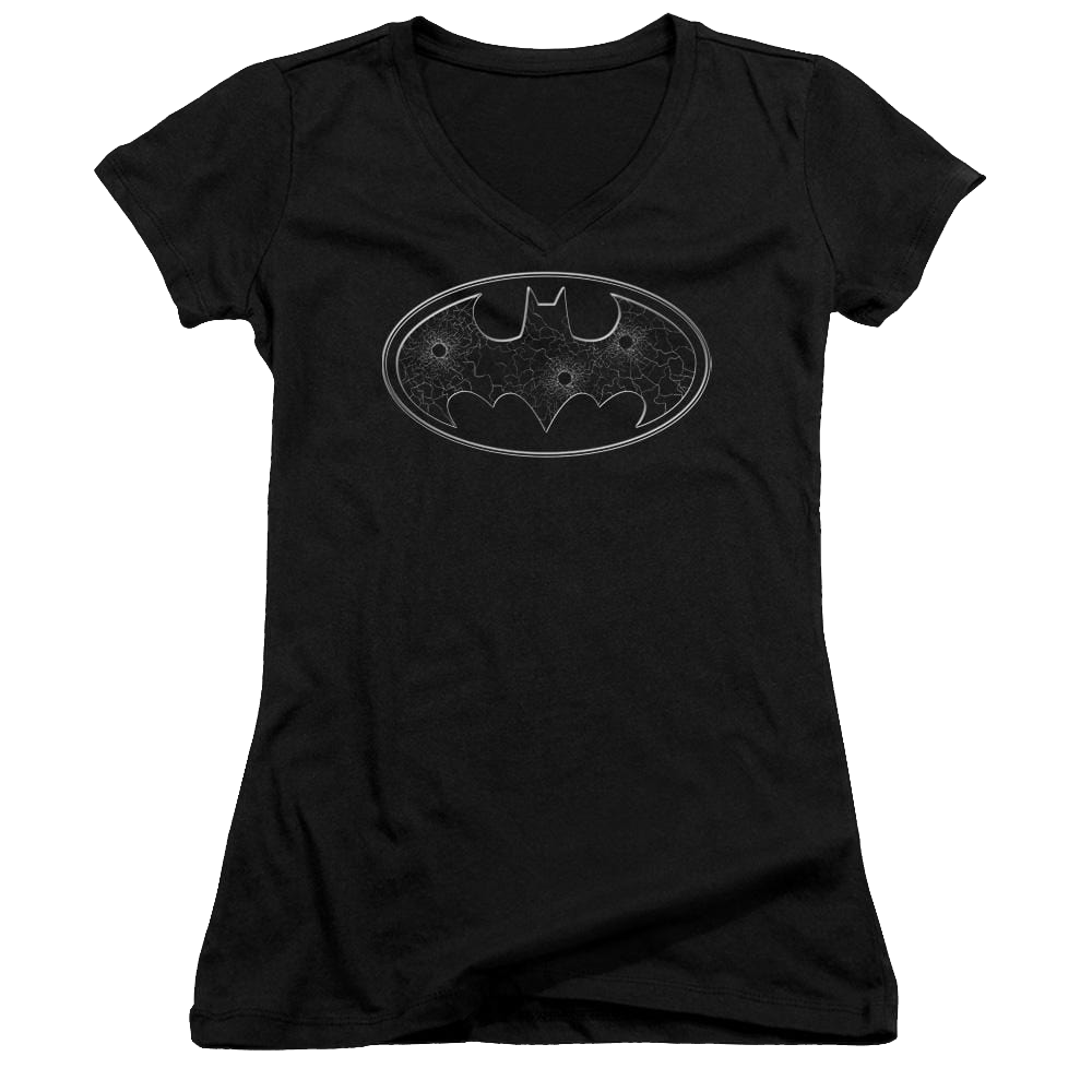 Batman Glass Hole Logo - Juniors V-Neck T-Shirt Juniors V-Neck T-Shirt Batman   
