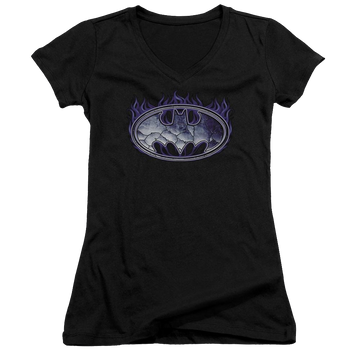 Batman Cracked Shield - Juniors V-Neck T-Shirt Juniors V-Neck T-Shirt Batman   
