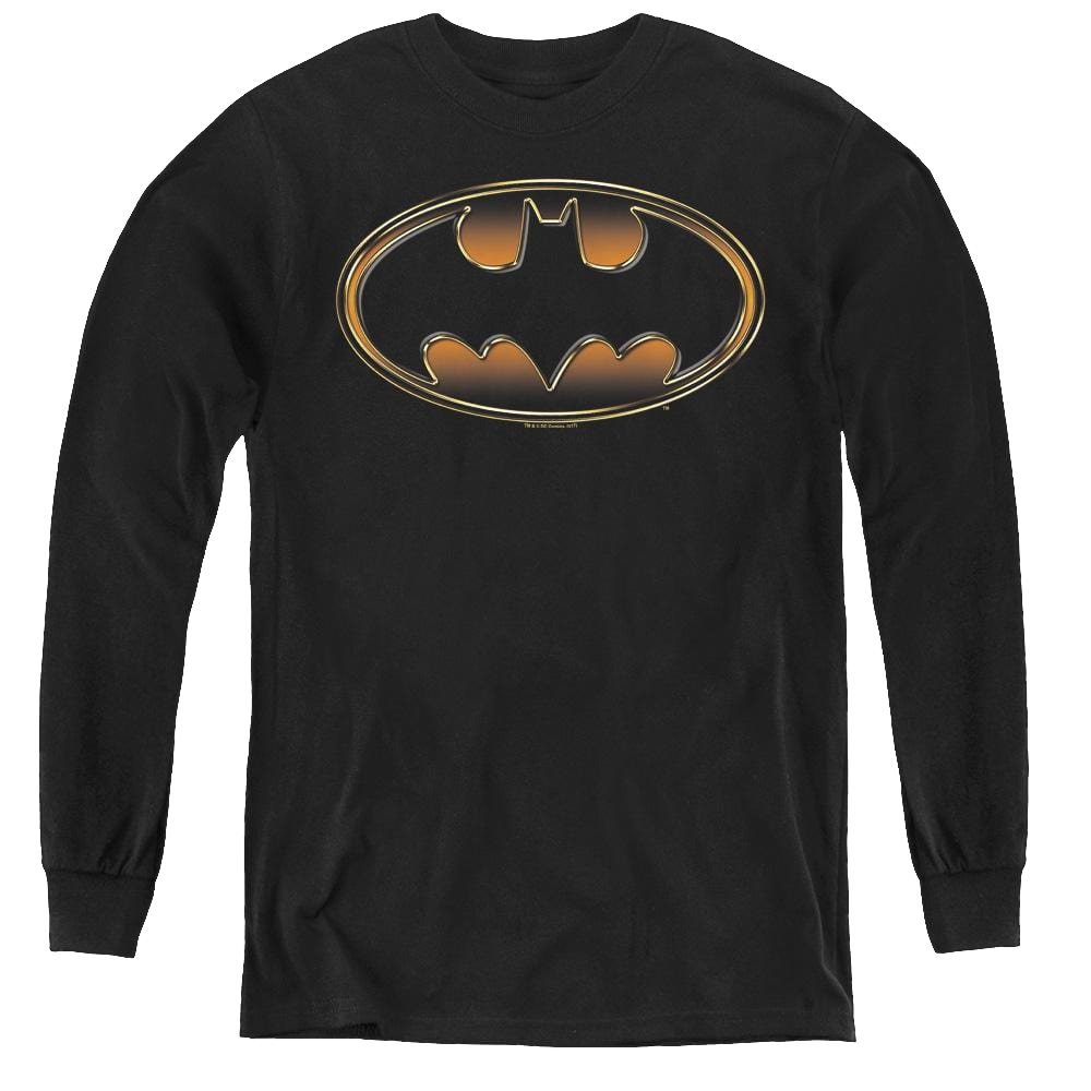 Dc Batman Black & Gold Embossed - Youth Long Sleeve T-Shirt Youth Long Sleeve T-Shirt Batman   