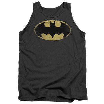 Charcoal men's tank with Batman Distressed Shield graphic