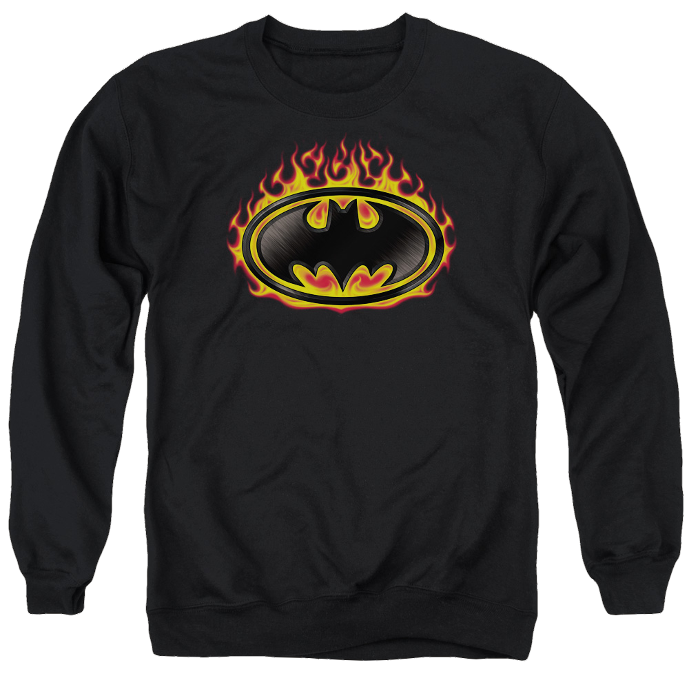 Batman Bat Flames Shield - Men's Crewneck Sweatshirt Men's Crewneck Sweatshirt Batman   