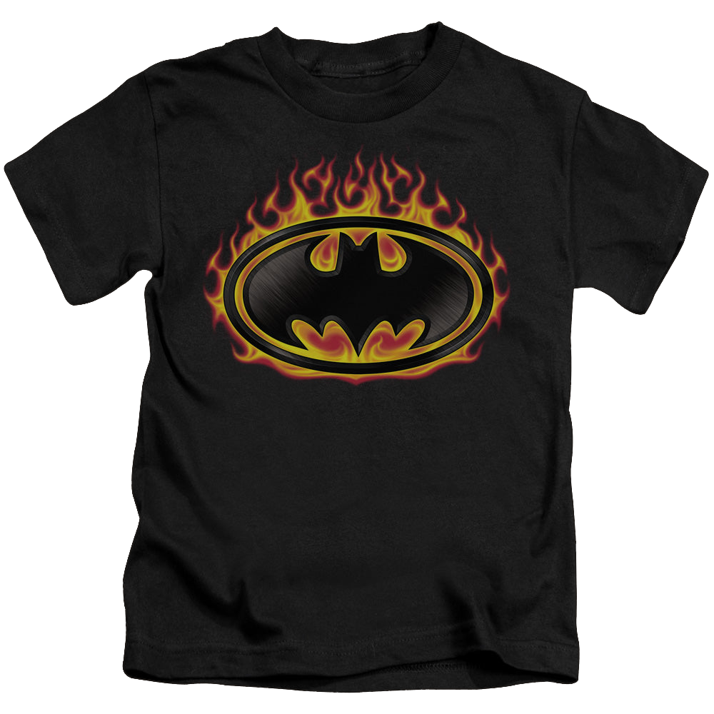 DC Batman Bat Flames Shield - Kid's T-Shirt Kid's T-Shirt (Ages 4-7) Batman   
