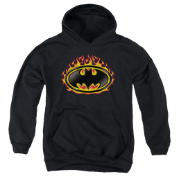 DC Batman Bat Flames Shield - Youth Hoodie Youth Hoodie (Ages 8-12) Batman   