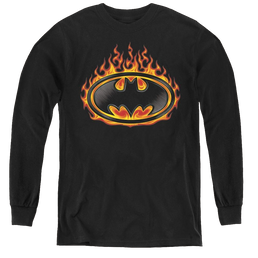 Dc Batman Bat Flames Shield - Youth Long Sleeve T-Shirt Youth Long Sleeve T-Shirt Batman   