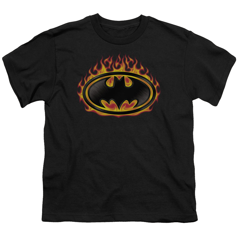 DC Batman Bat Flames Shield - Youth T-Shirt Youth T-Shirt (Ages 8-12) Batman   