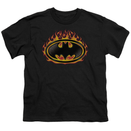 DC Batman Bat Flames Shield - Youth T-Shirt Youth T-Shirt (Ages 8-12) Batman   