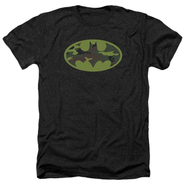 Charcoal men's heather t-shirt with Batman Camo Logo graphic