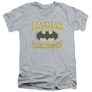 Athletic heather men's v-neck t-shirt with Batman Dark Knight Jersey graphic