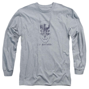 Athletic heather men's long sleeve t-shirt with Im Batman graphic