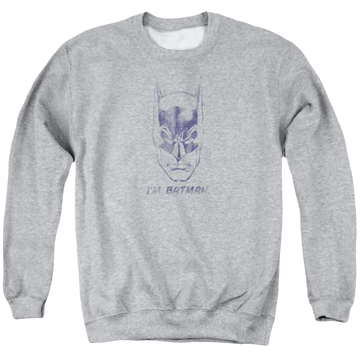 Athletic heather men's crewneck sweatshirt with Im Batman graphic