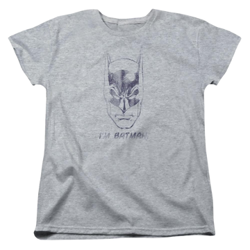 Athletic heather women's t-shirt with Im Batman graphic